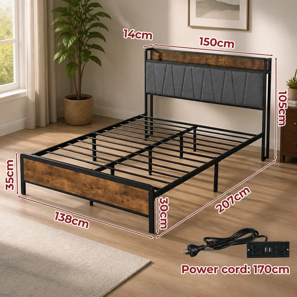 Double Bed Frame with USB Charging and Storage