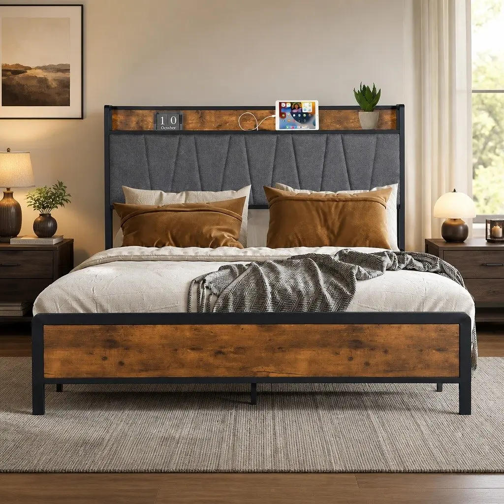Double Bed Frame with USB Charging and Storage