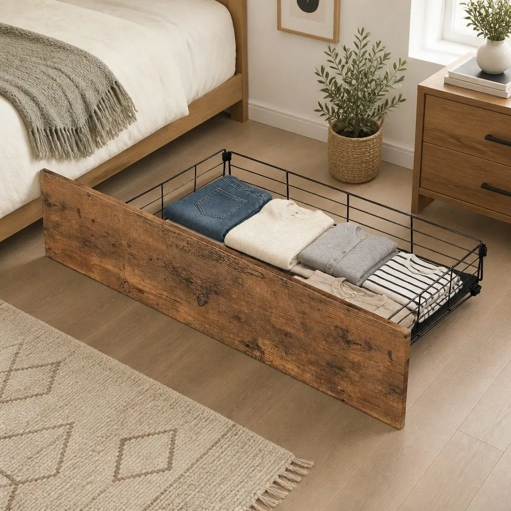 Queen Bed Frame Upholstered Fabric Brown Grey with Tufted Headboard USB Charging Ports Storage Shelf