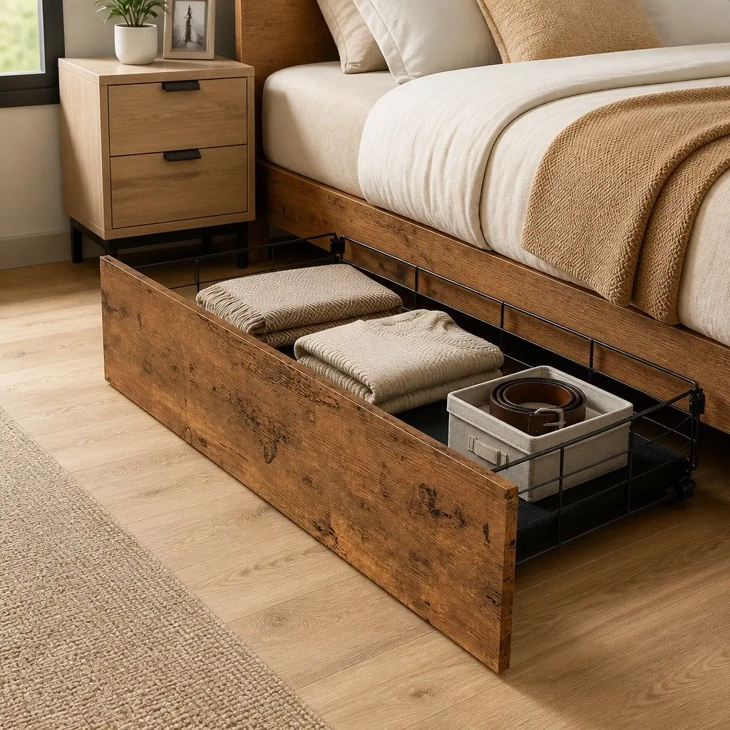 Queen Bed Frame with Storage Headboard & USB Ports