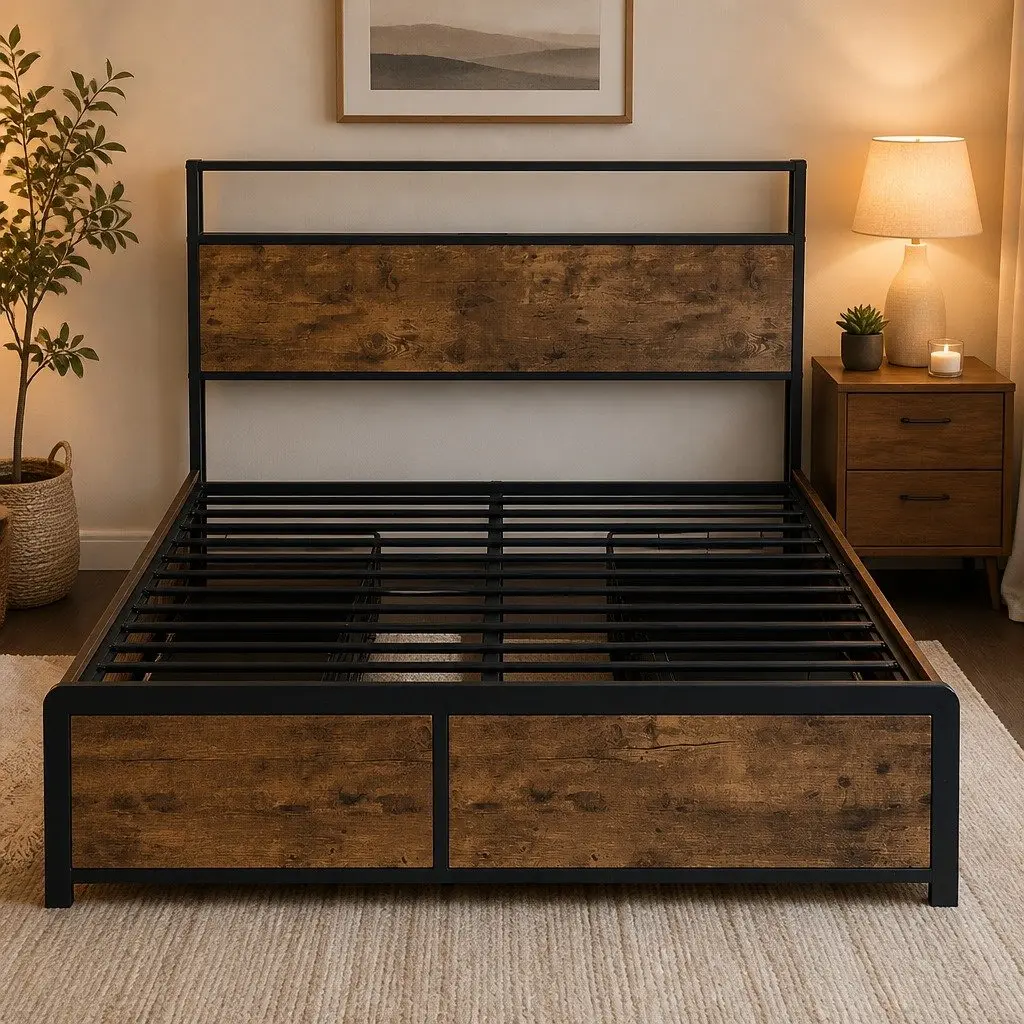 Queen Bed Frame with RGB LED Lights and USB Charging
