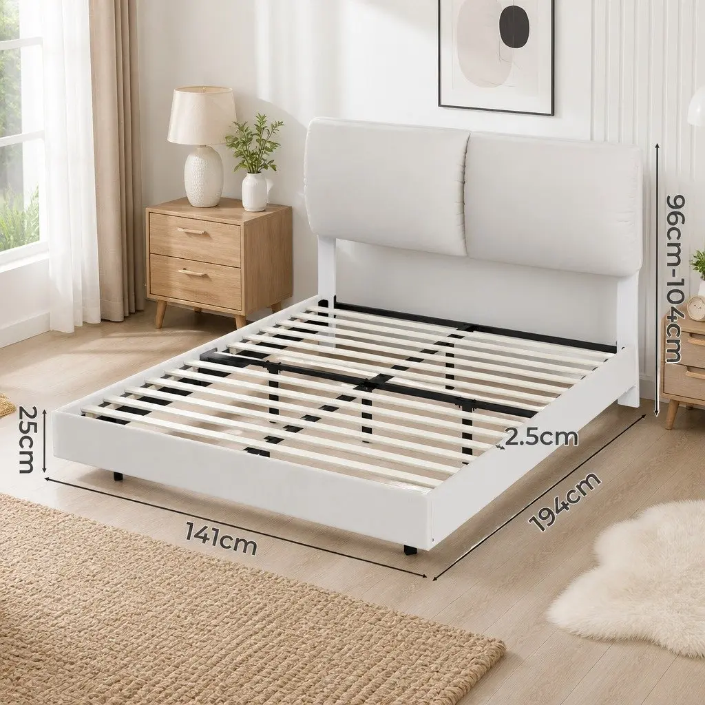 Double Floating Bed Frame with LED Light Height Adjustable Headboard Storage