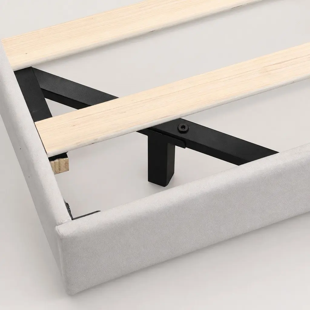 Double Floating Bed Frame with LED Light Height Adjustable Headboard Storage
