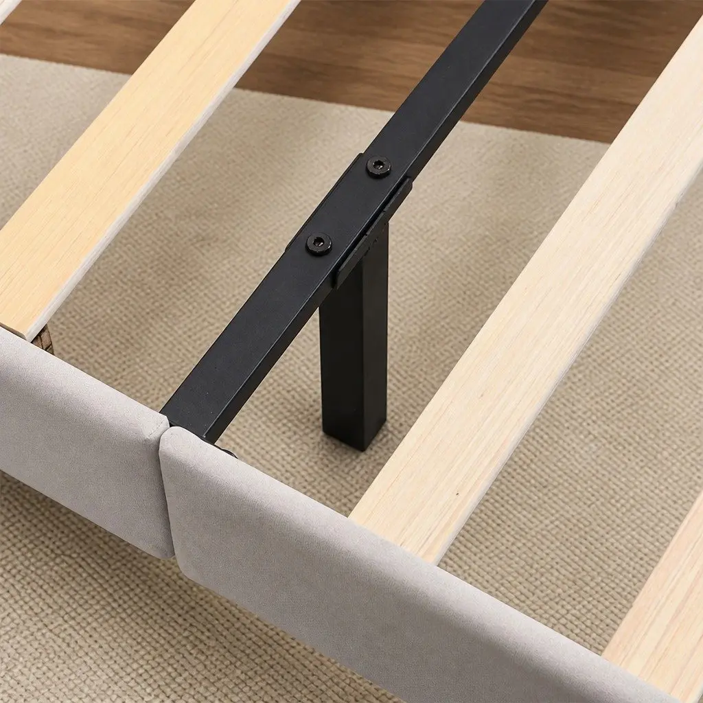 Double Floating Bed Frame with LED Light Height Adjustable Headboard Storage