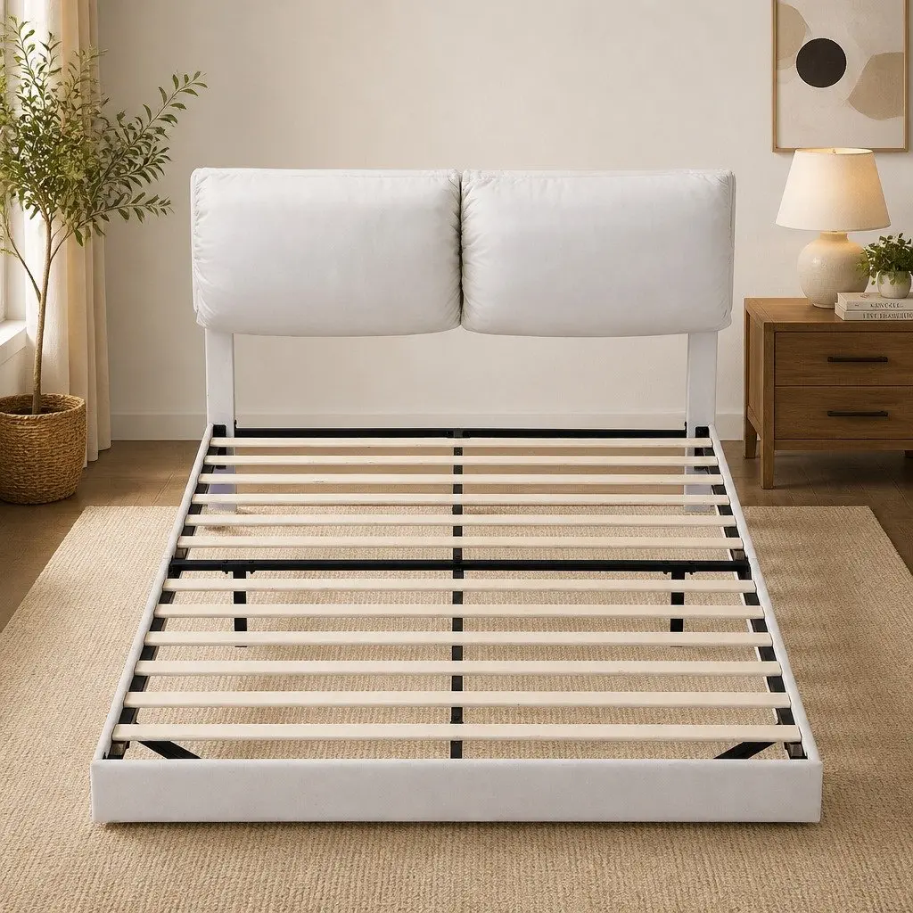 Queen Floating Bed Frame with LED and Storage