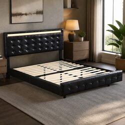 Sturdy Floating Bed Frame Queen with LED Headboard