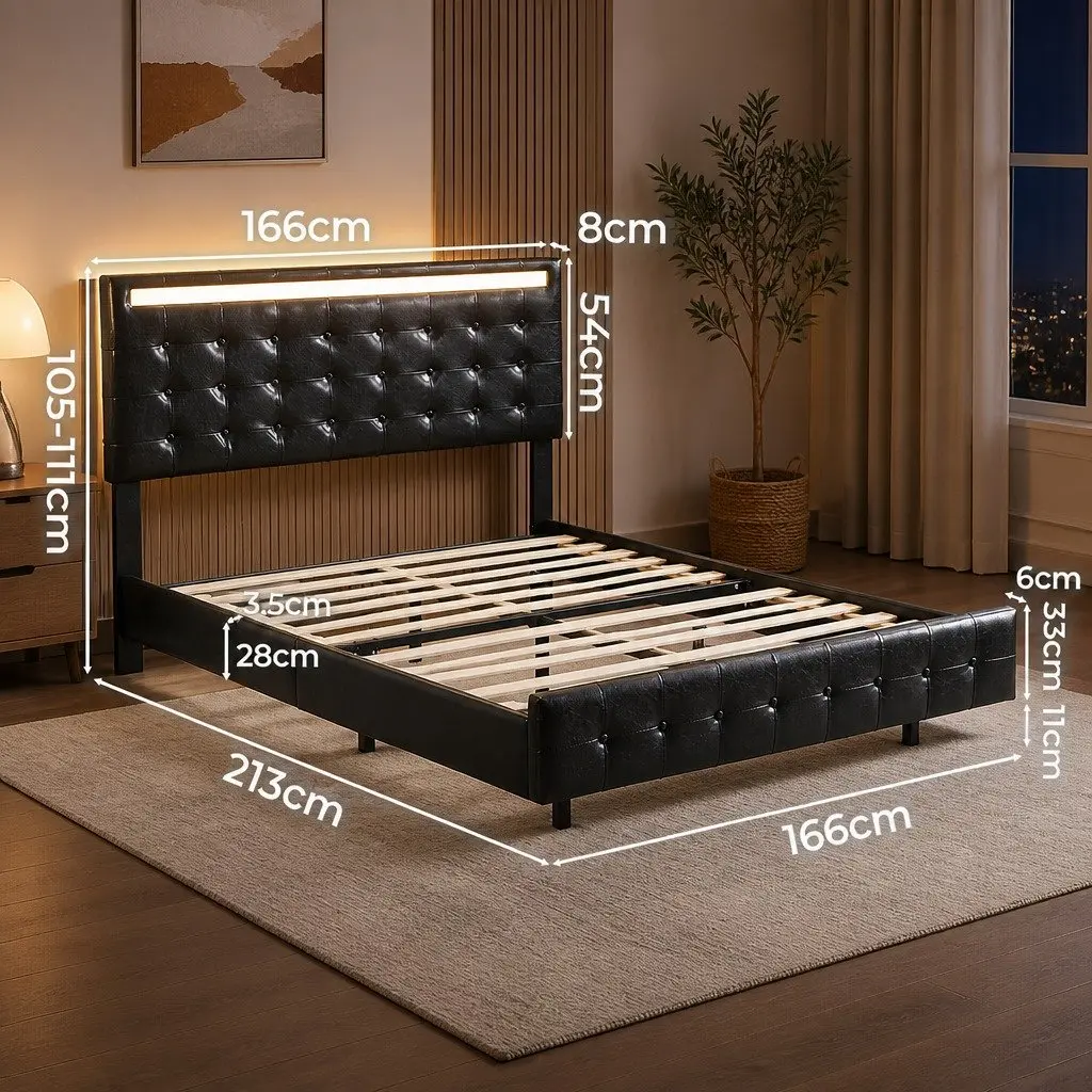 Floating Bed Frame Queen with LED Headboard
