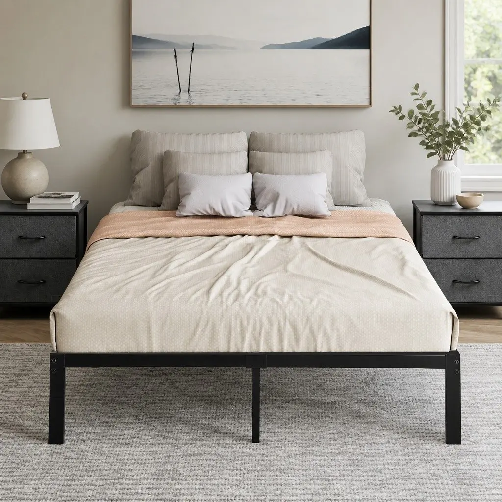 Heavy Duty Metal Bed Frame with Storage for Full Size