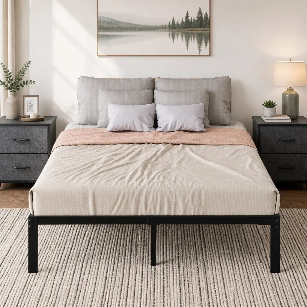 Heavy Duty Full Size Metal Bed Frame with Storage