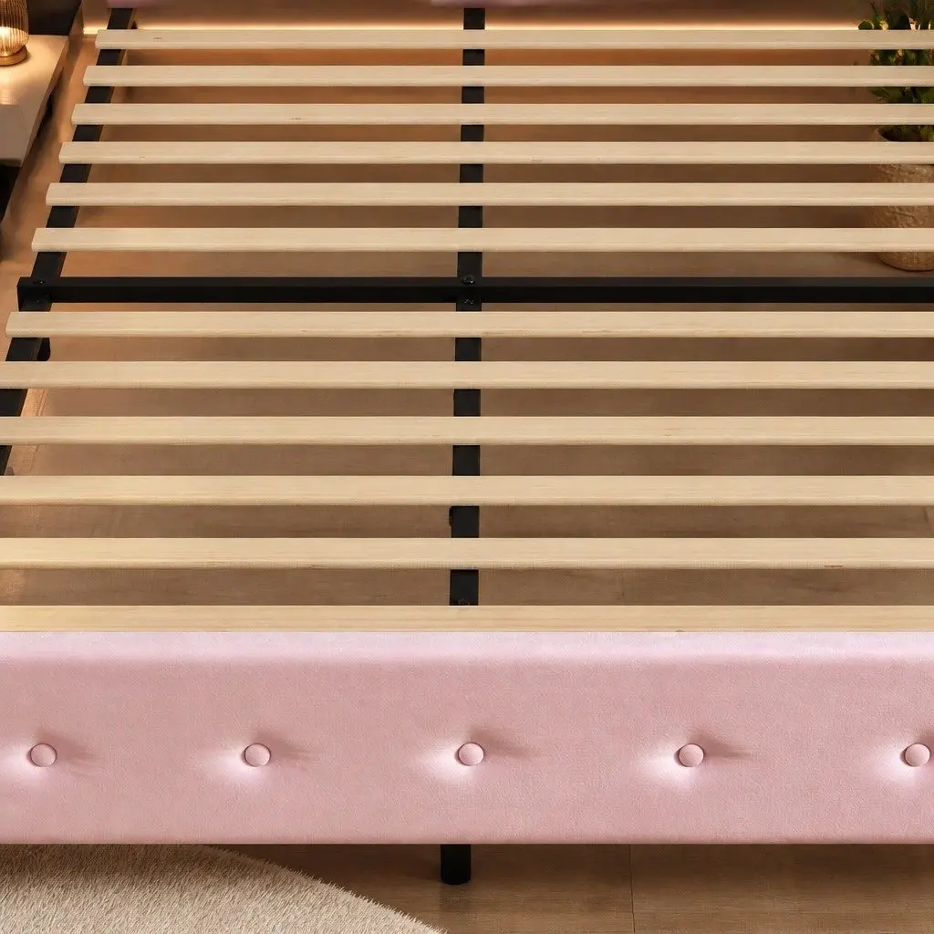 Pink King Floating Bed Frame with LED Headboard