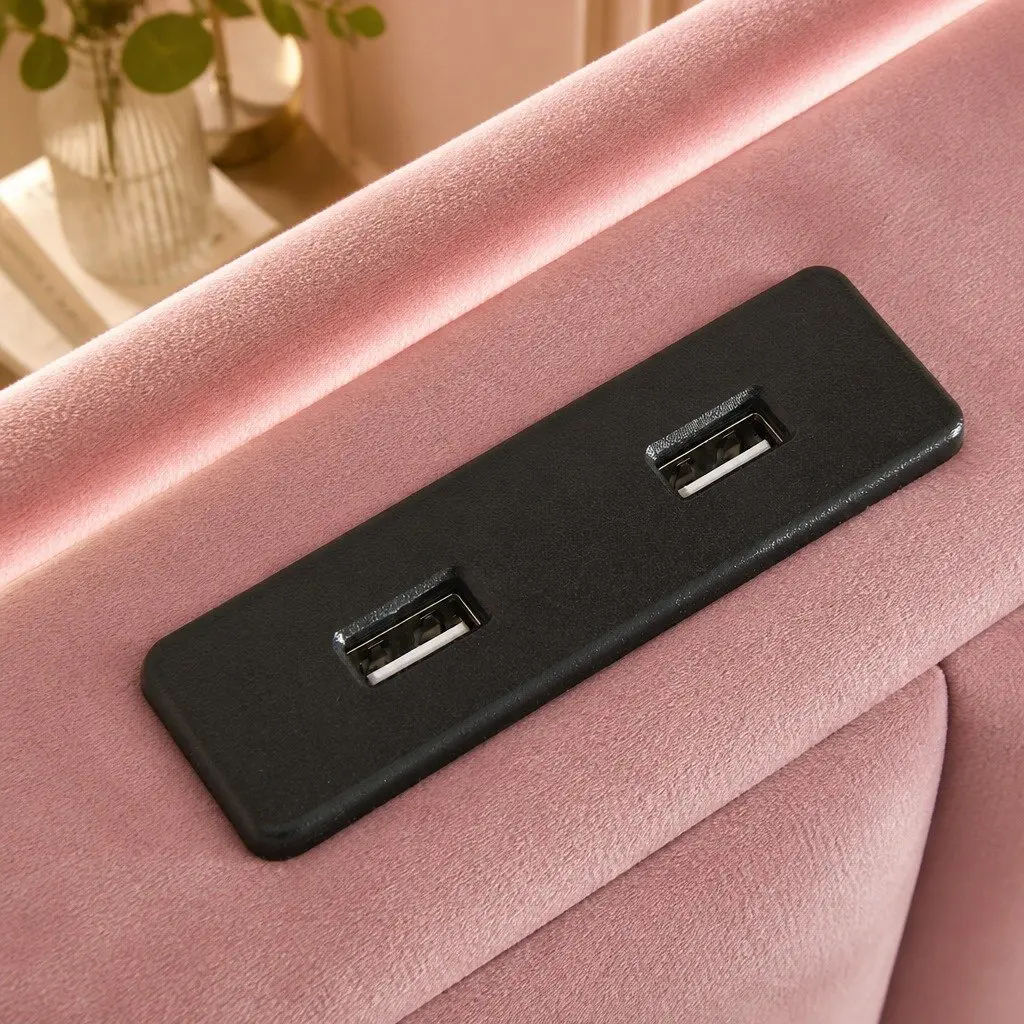 Pink Modern Floating Bed Frame with LED Headboard