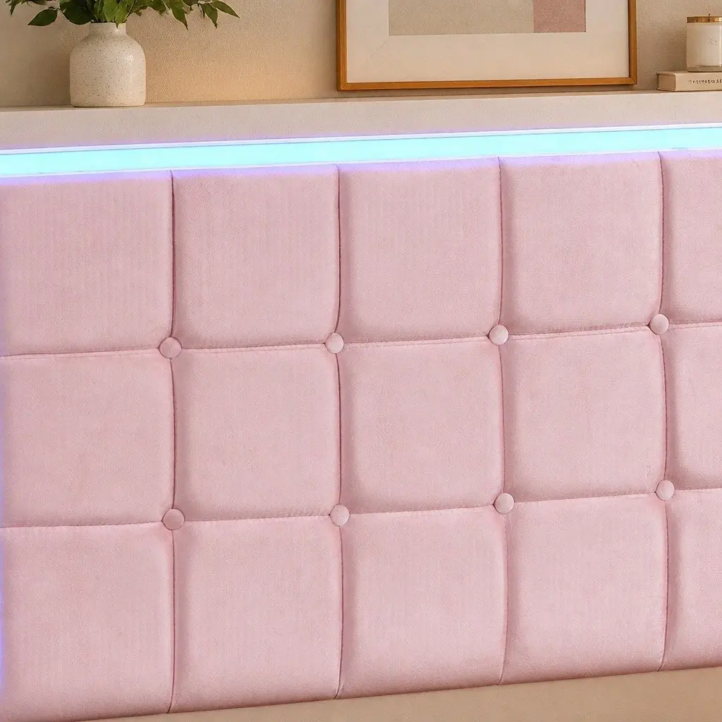 Pink Modern Floating Bed Frame with LED Headboard