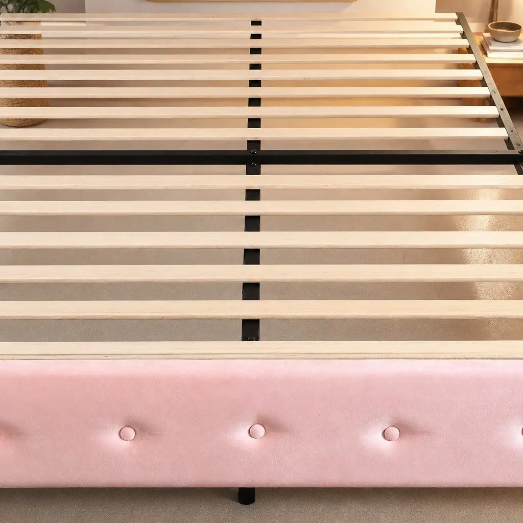 Pink Modern Floating Bed Frame with LED Headboard