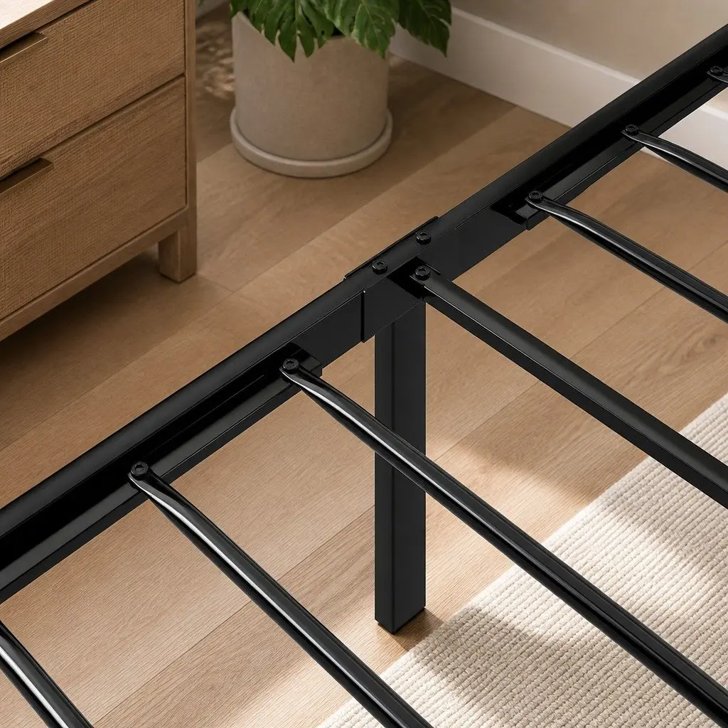 Single Bed Frame with Metal Slatted Base and LED Headboard