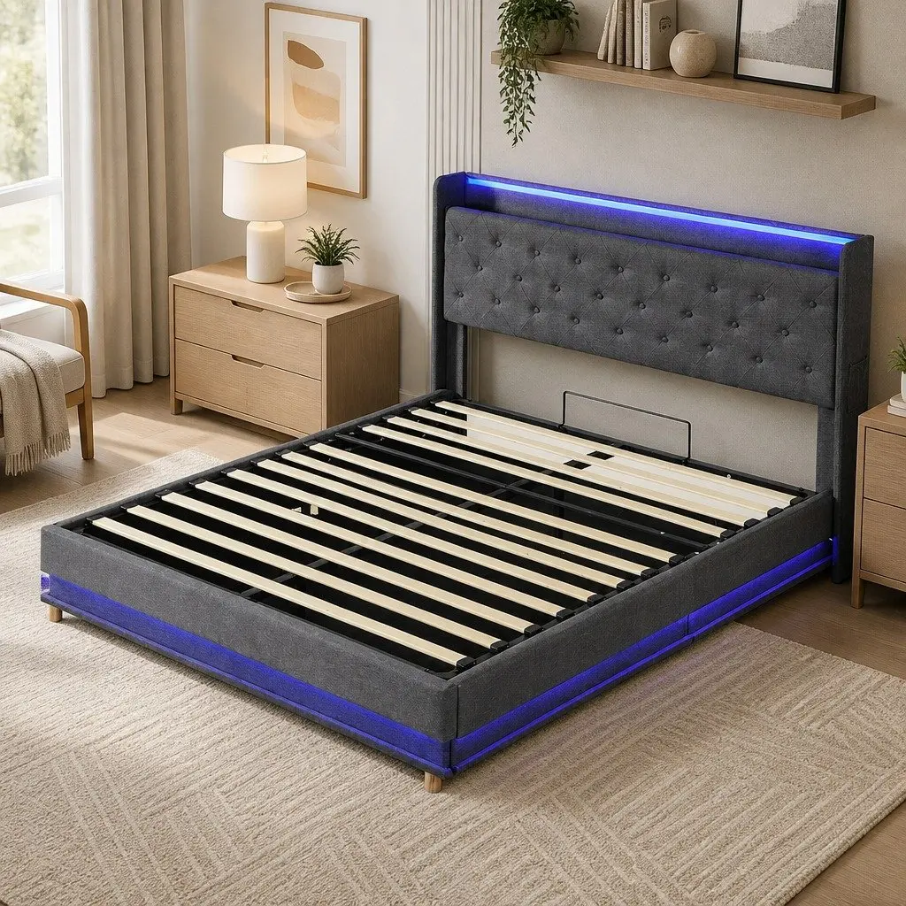 Double Bed Frame with Gas Lift Storage