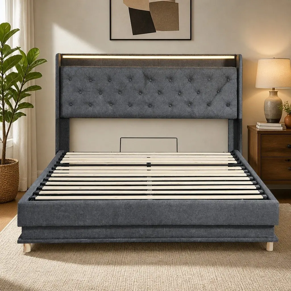 Double Bed Frame with Gas Lift Storage