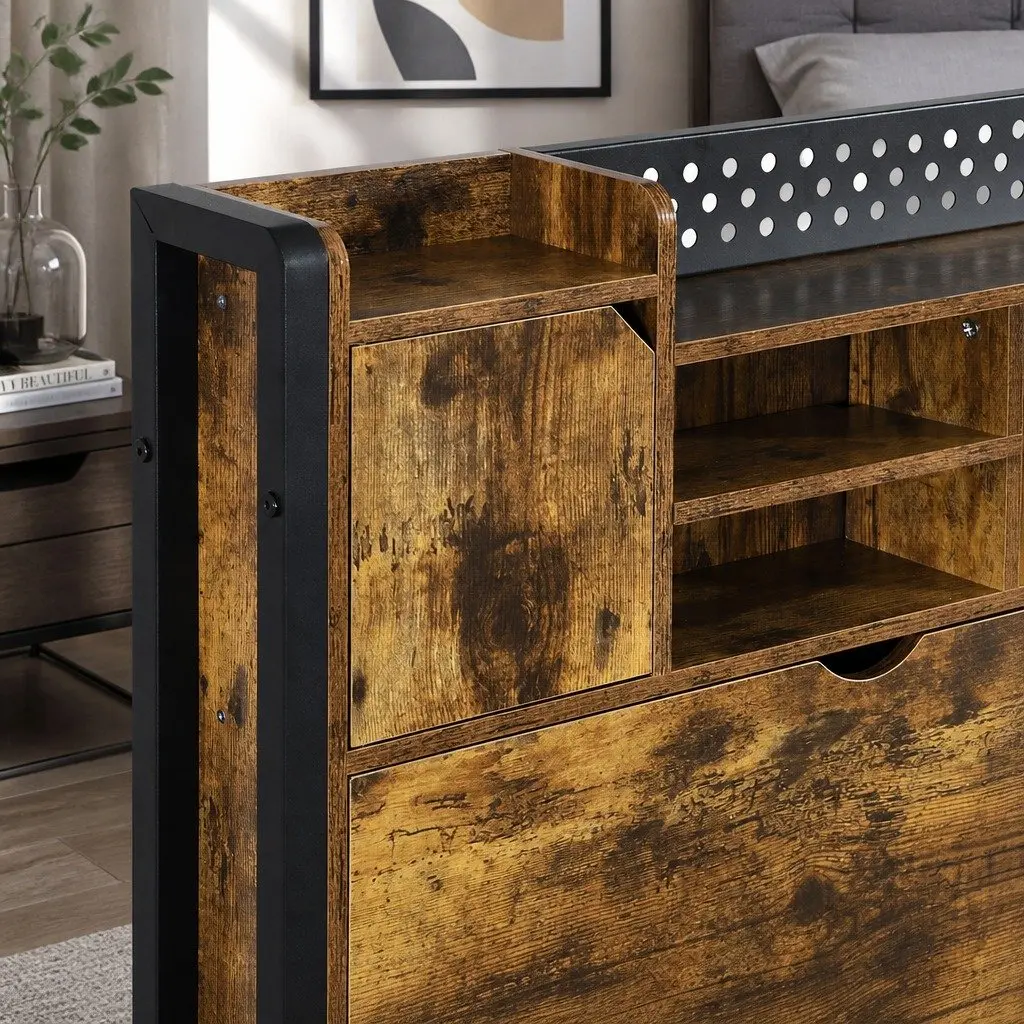 King Bed Frame with LED Headboard & Storage