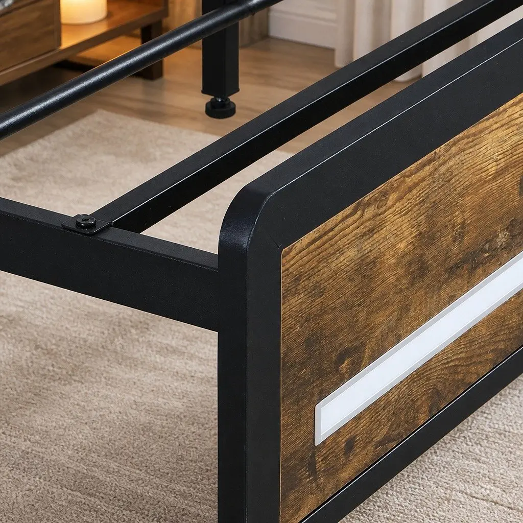 King Bed Frame with LED Headboard & Storage