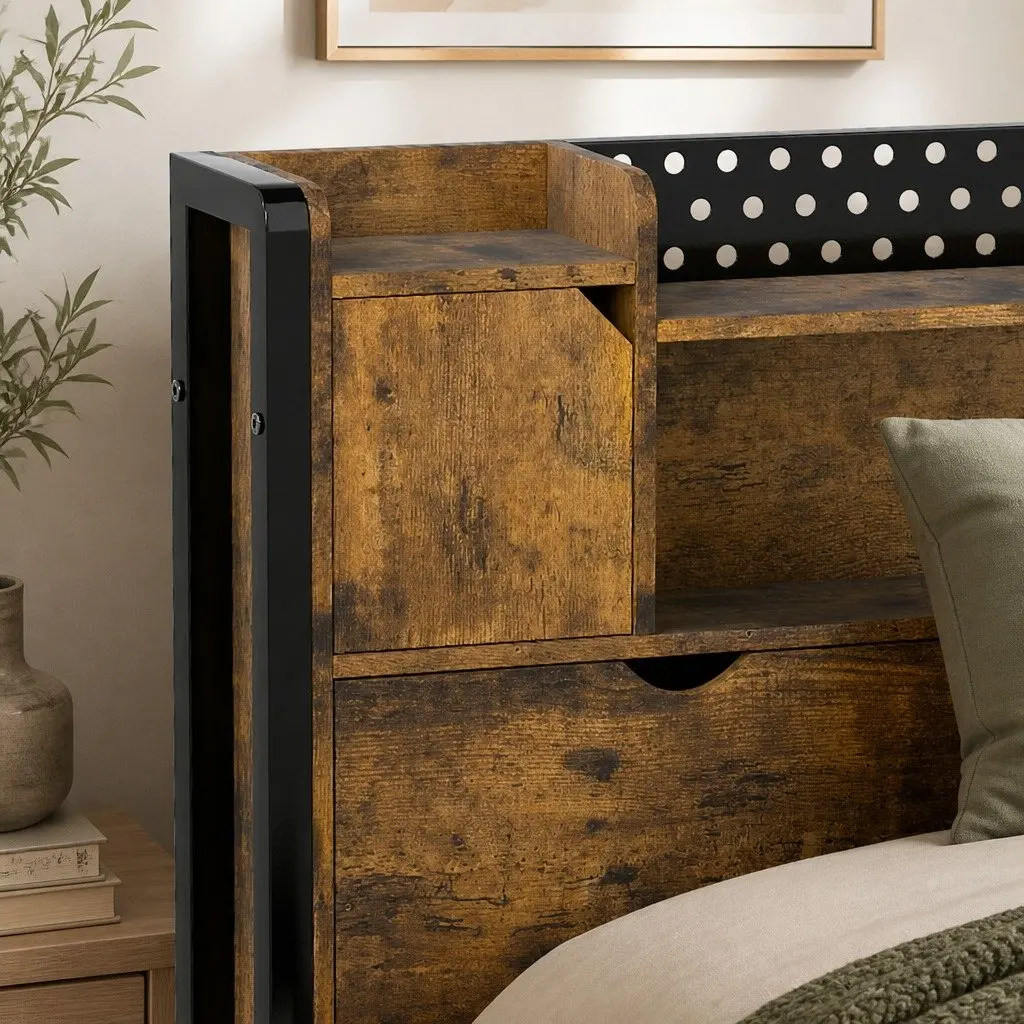 Industrial Metal Single Bed Frame with RGB LED Headboard