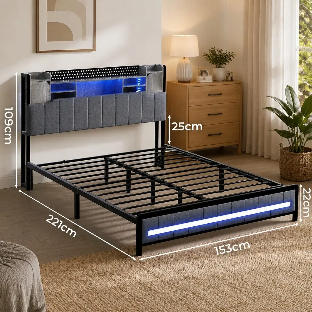 Queen Bed Frame with Linen Storage Headboard