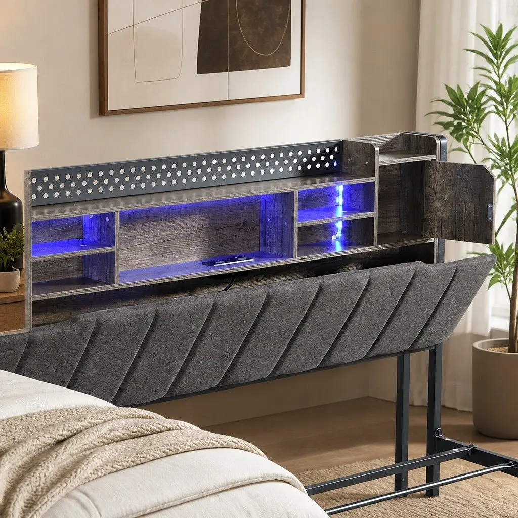 Queen Bed Frame with Linen Storage Headboard