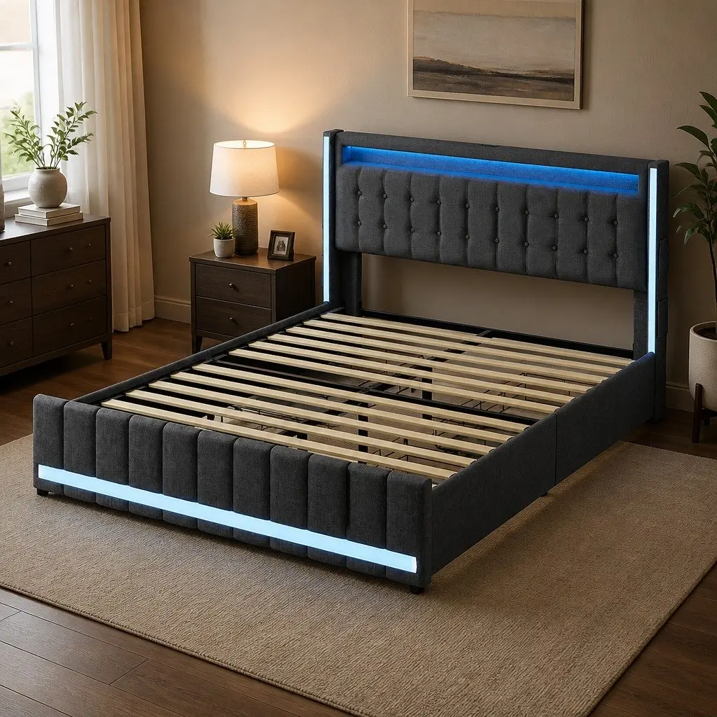 Double Bed Frame with Storage and USB Charging