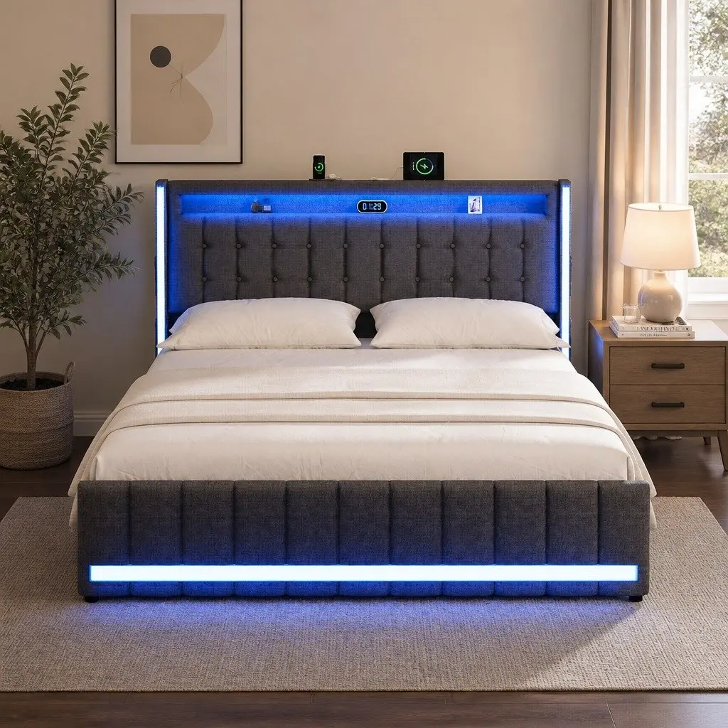 Double Bed Frame with Storage and USB Charging