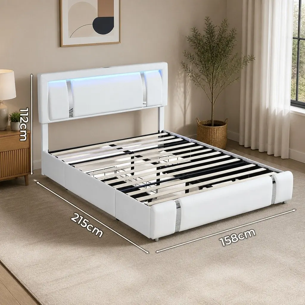 Double Bed Frame with Adjustable Headboard and LED Lighting