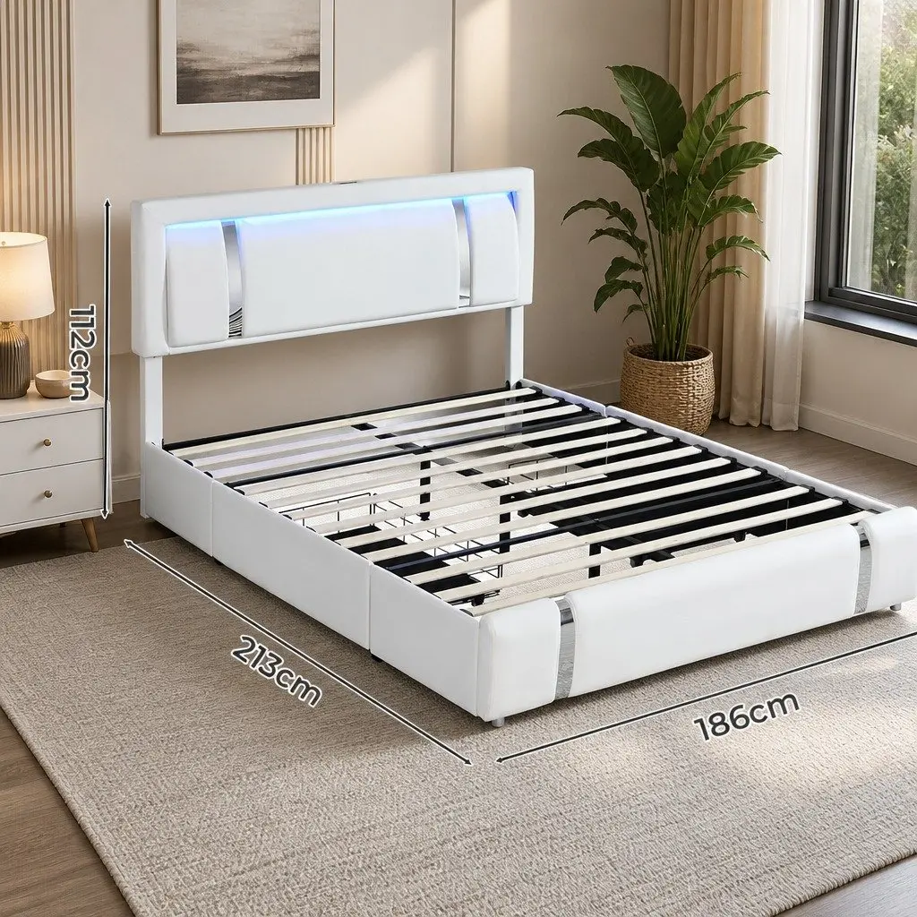 King Bed Frame with Adjustable Leather Headboard