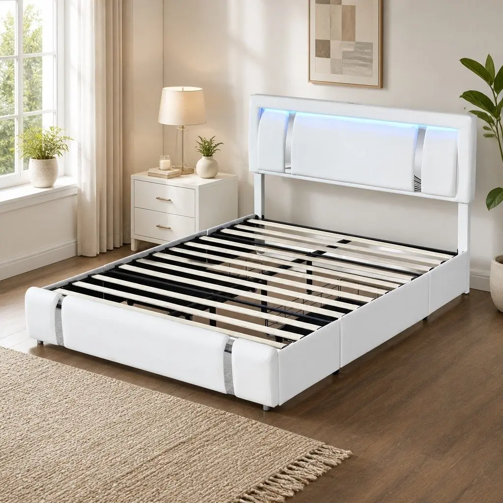 Adjustable Queen Bed Frame with USB Ports and LED Light