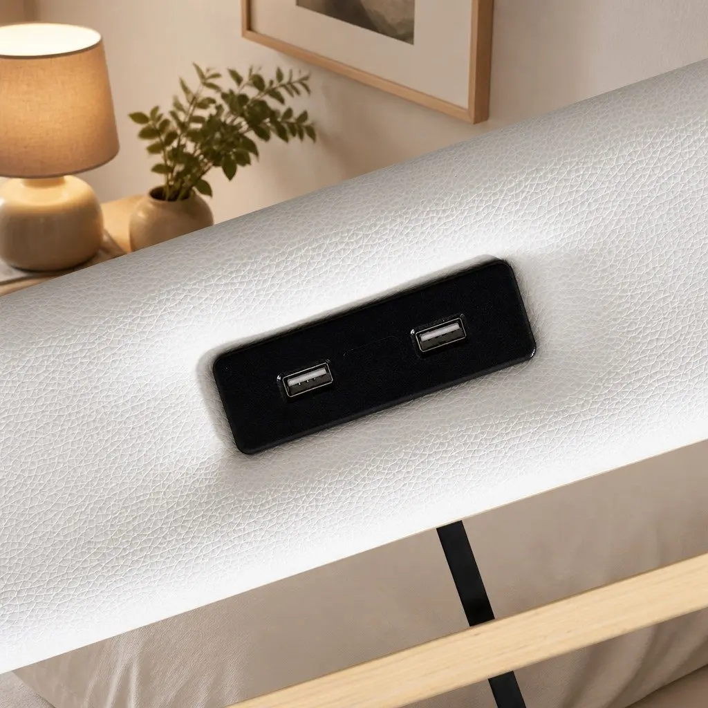 Single Bed Frame with PU Leather Headboard and LED Lights