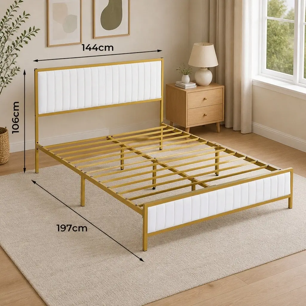 Double Bed Frame with Under Bed Storage in Beige
