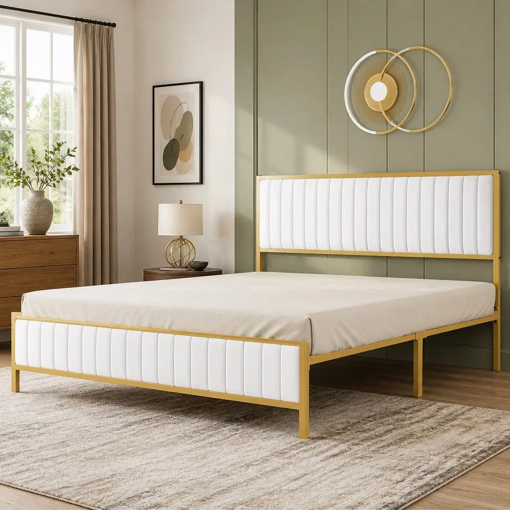 Double Bed Frame with Under Bed Storage in Beige