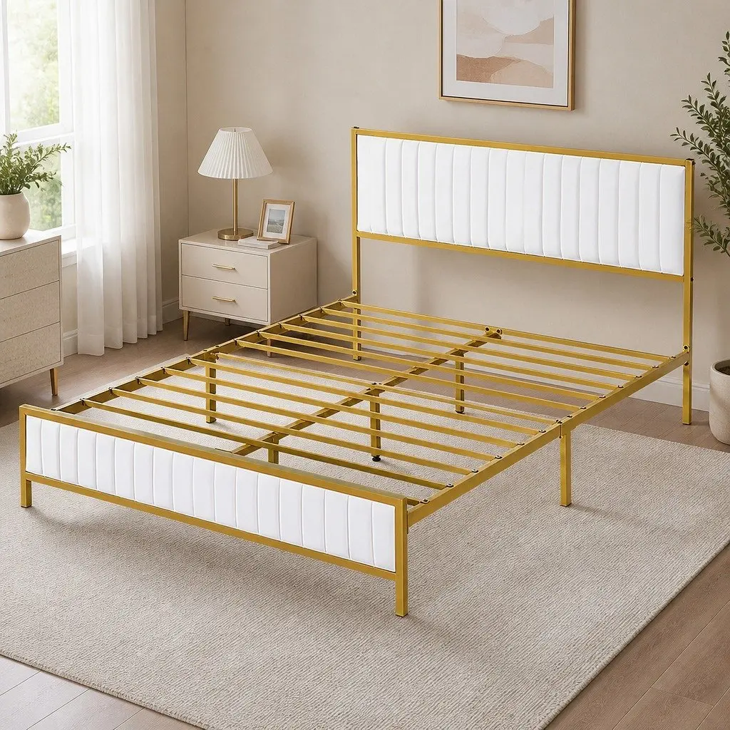 Queen Bed Frame with Padded Headboard and Storage