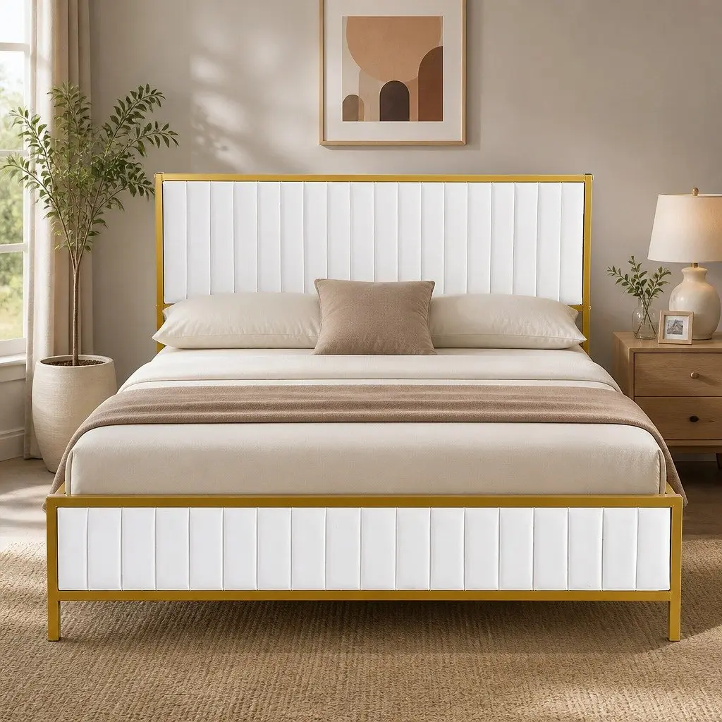 Queen Bed Frame with Padded Headboard and Storage