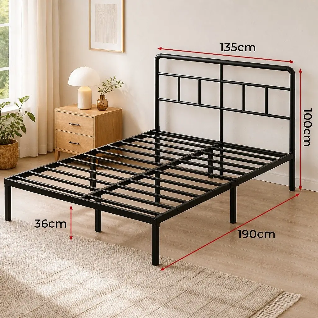 Double Bed Frame Steel 120x190cm Black