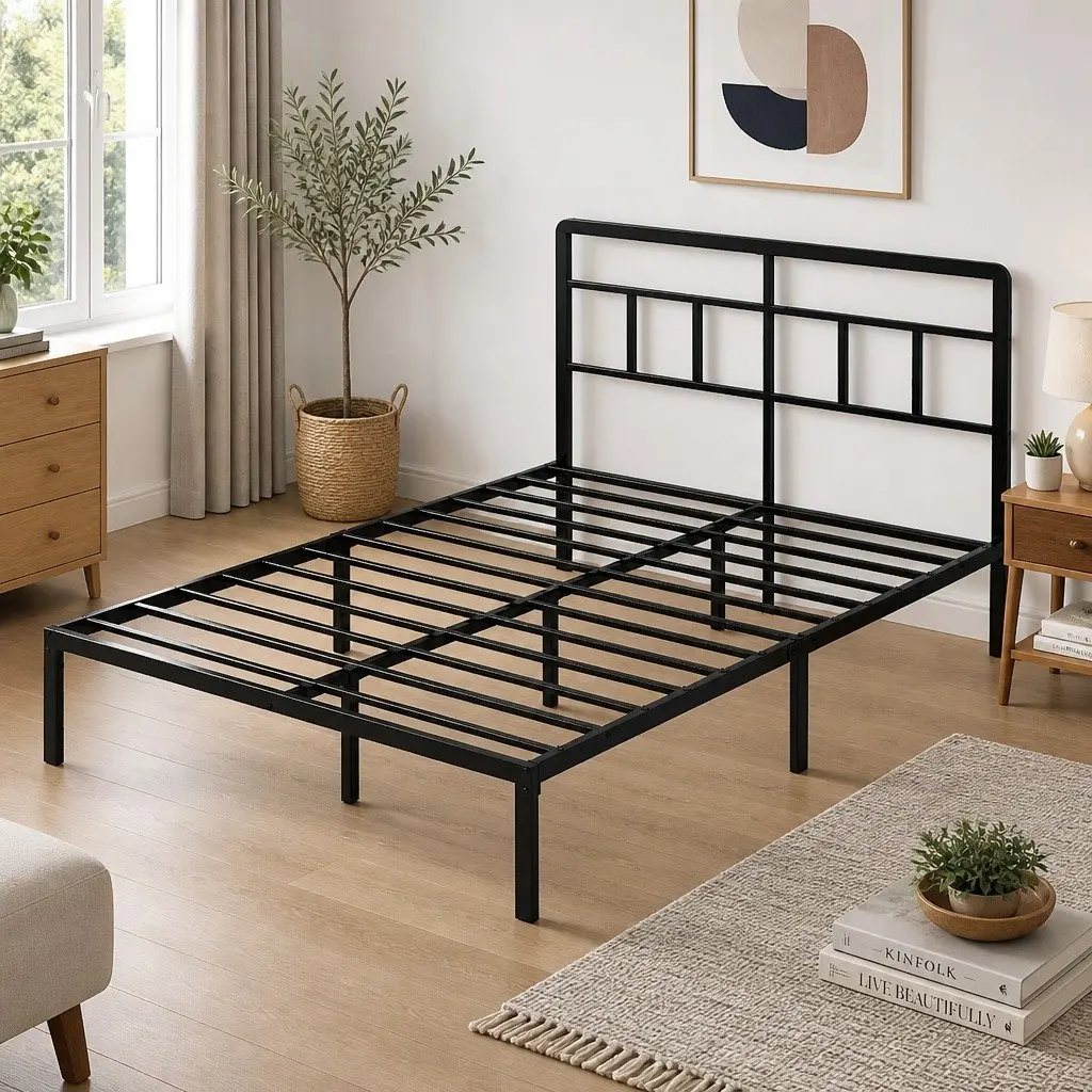 Double Bed Frame Steel 120x190cm Black