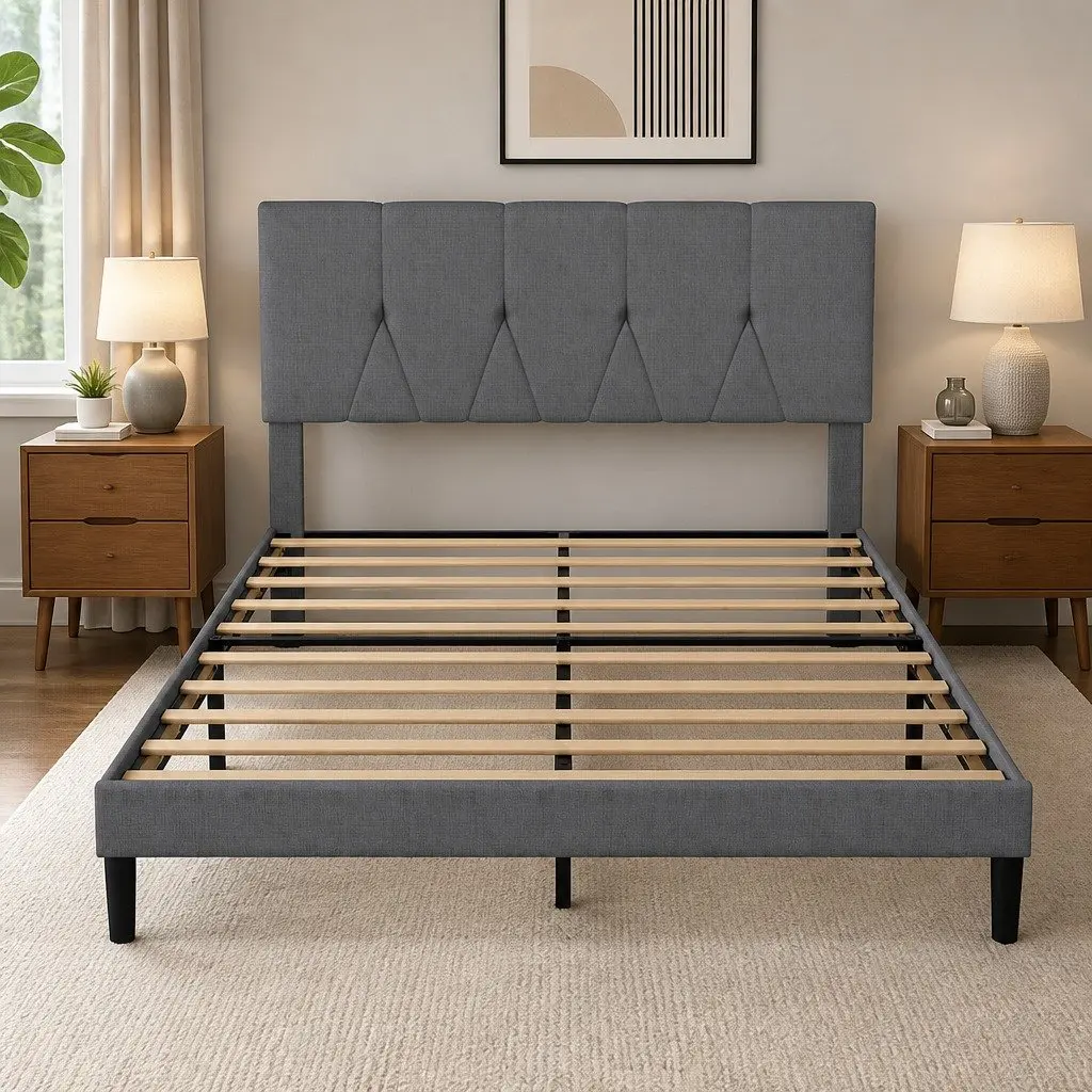 Double Upholstered Bed Frame with Under-Bed Storage