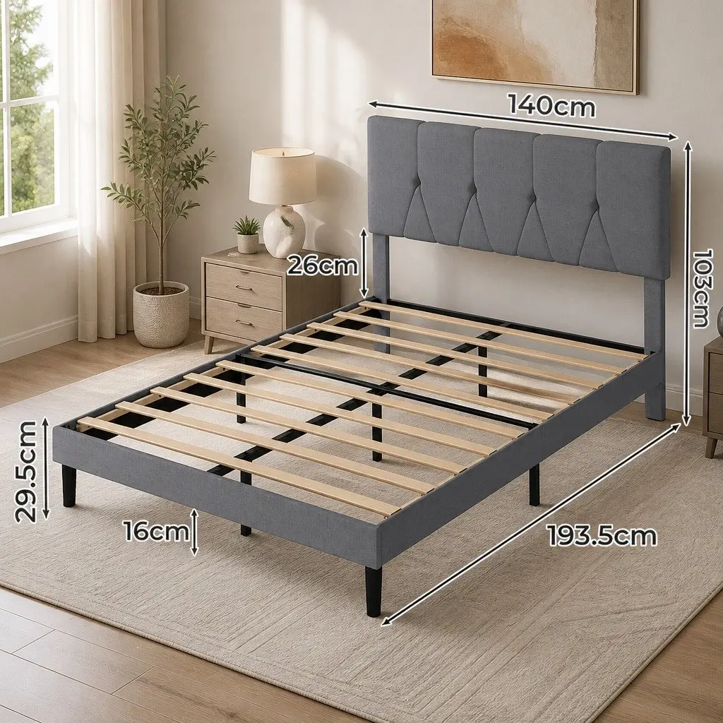 Double Upholstered Bed Frame with Under-Bed Storage