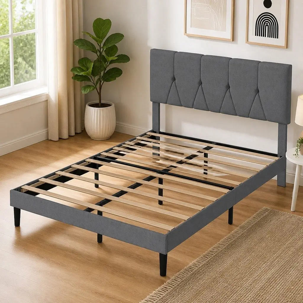 Double Upholstered Bed Frame with Under-Bed Storage