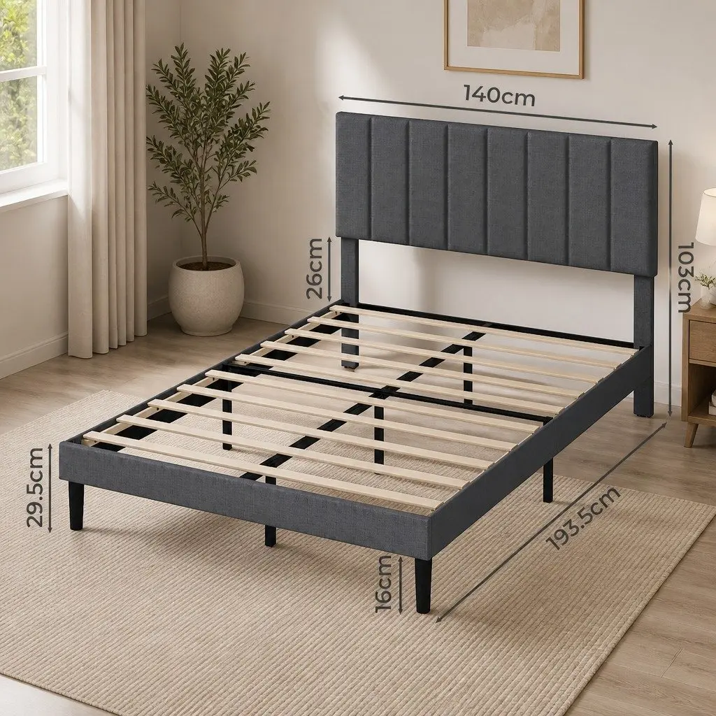 Upholstered Platform Bed Frame in Dark Grey