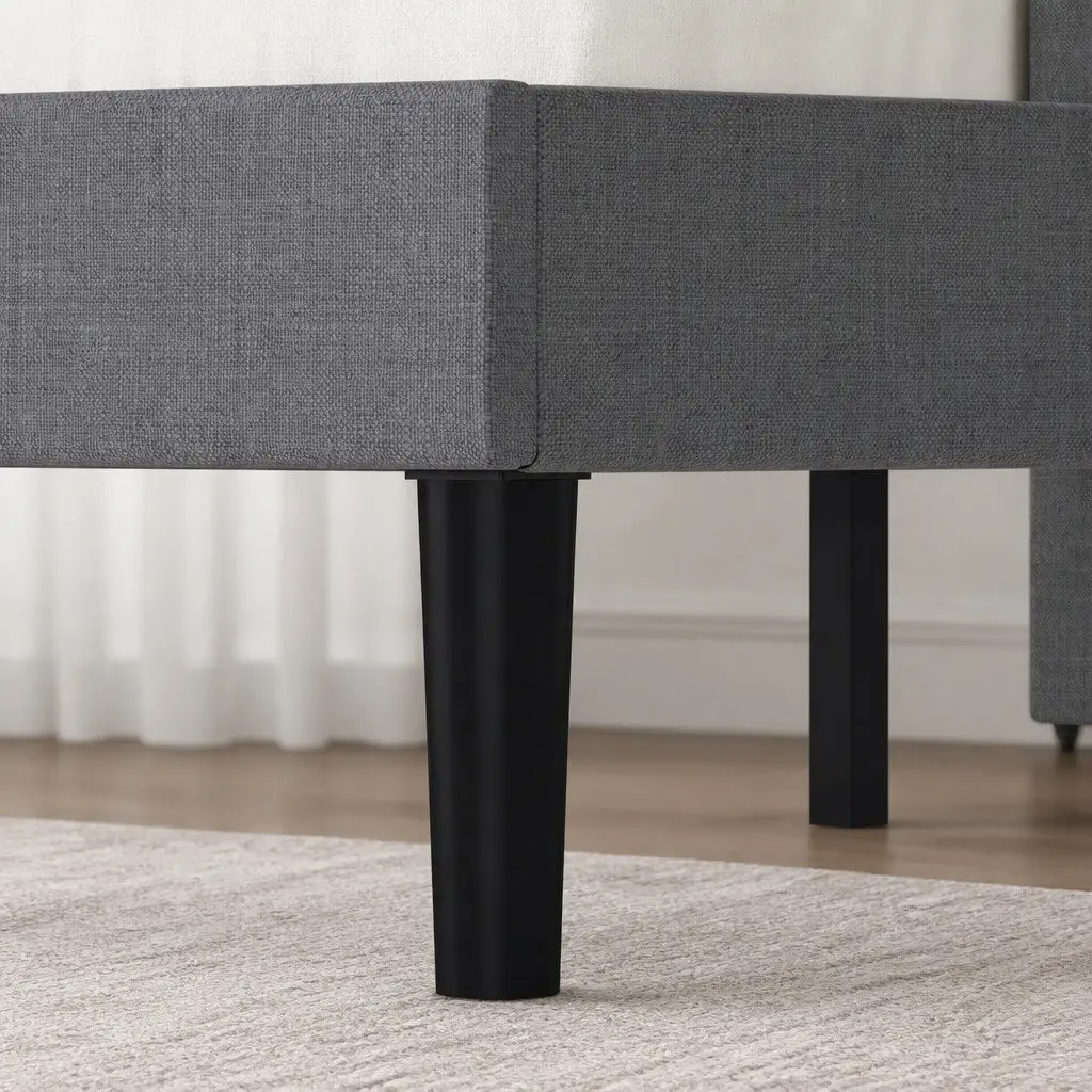 Upholstered Platform Bed Frame in Dark Grey