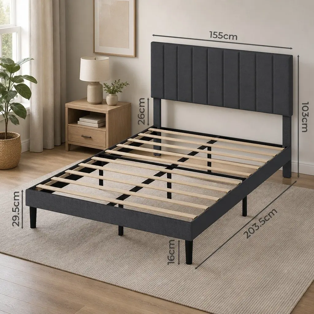 Dark Grey Queen Upholstered Bed Frame with Storage