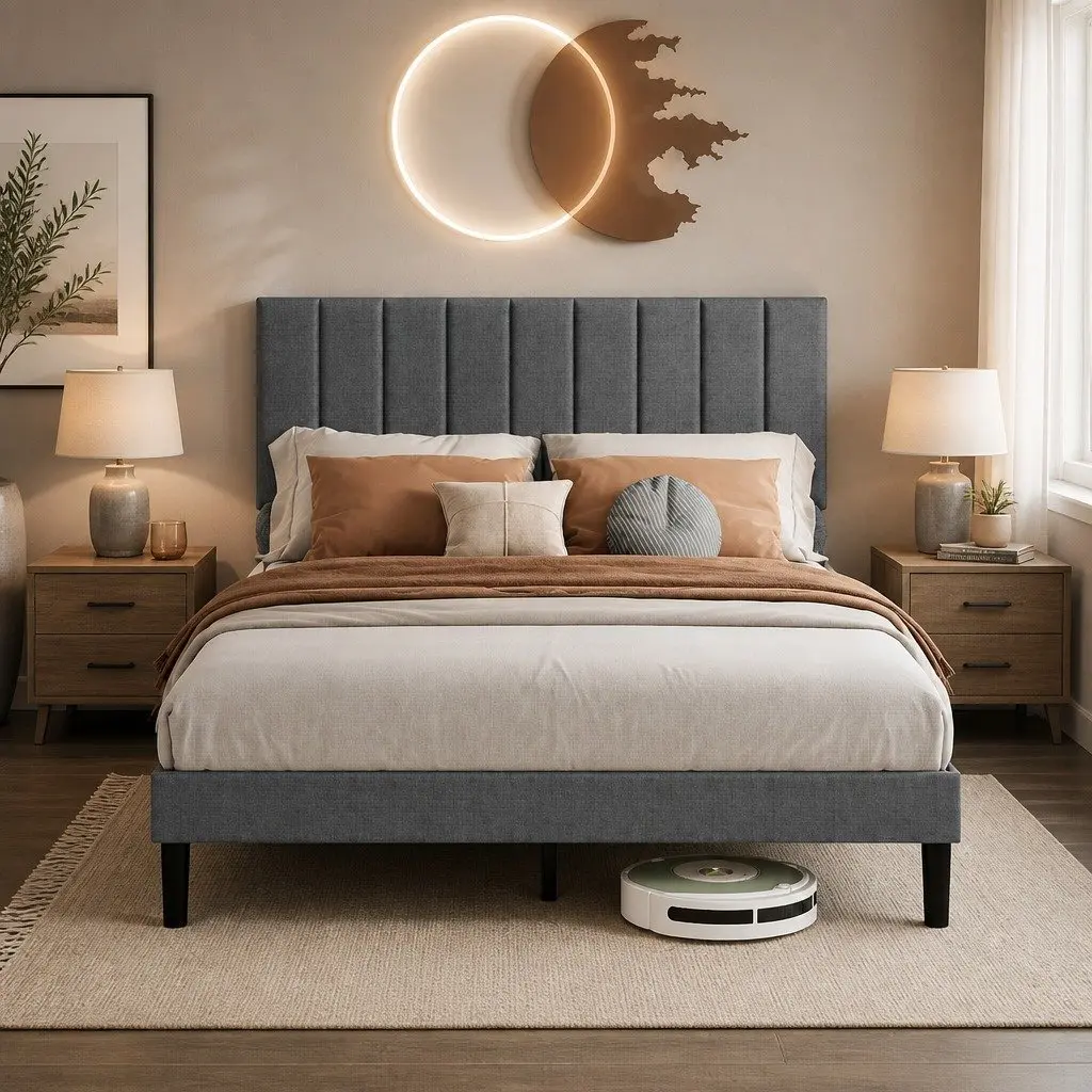 Dark Grey Queen Upholstered Bed Frame with Storage