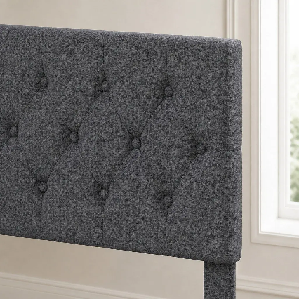 Upholstered Bed Frame Wooden Slat Storage Double Size Dark Grey
