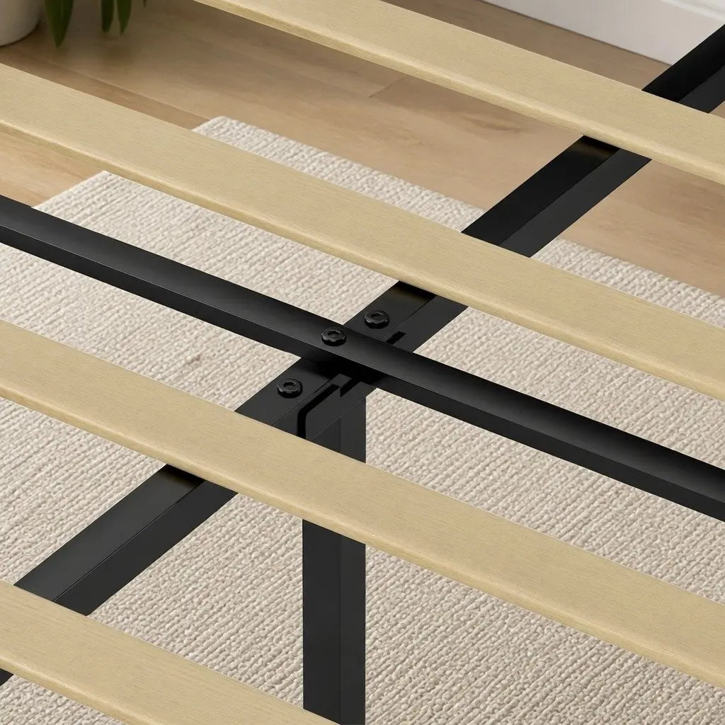 Upholstered Bed Frame Wooden Slat Storage Double Size Dark Grey