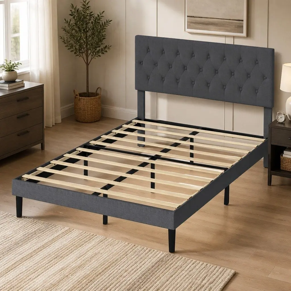 Queen Upholstered Platform Bed Frame with Storage