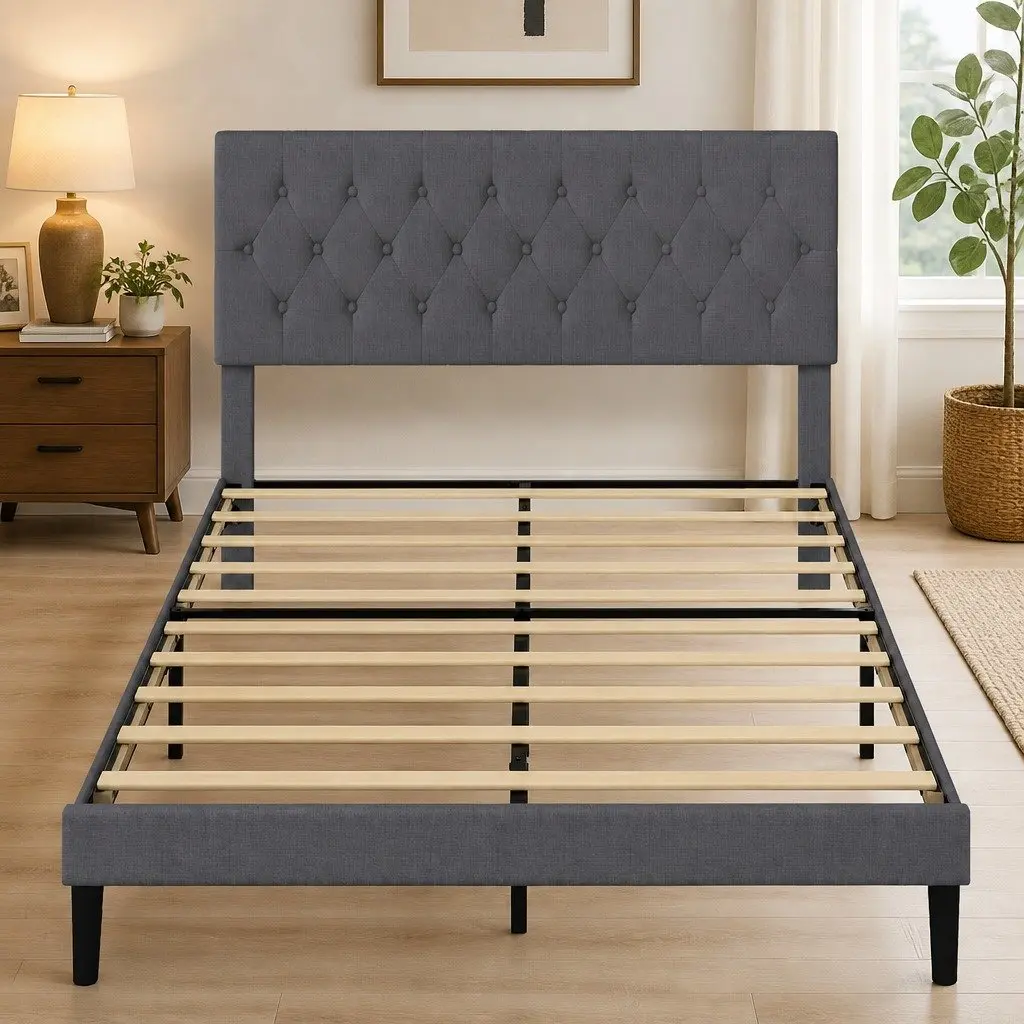 Queen Upholstered Platform Bed Frame with Storage