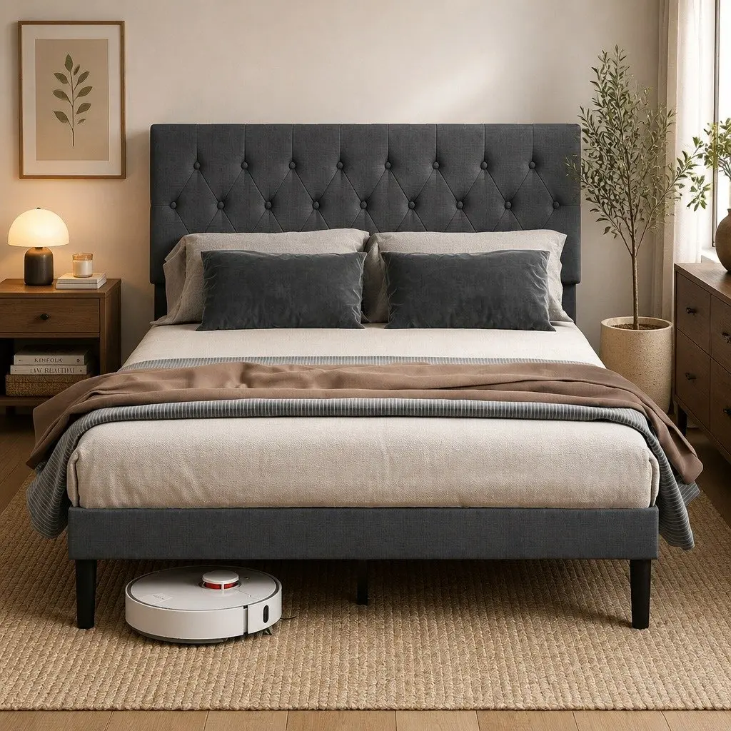 Queen Upholstered Platform Bed Frame with Storage