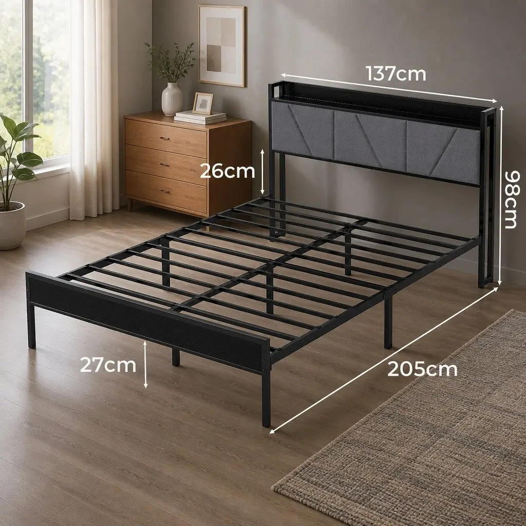 Grey Double Bed Frame with Storage